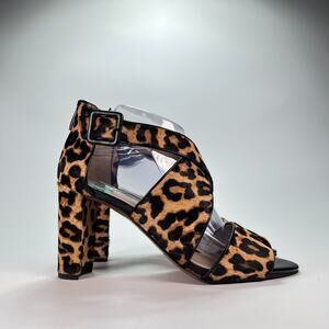 Franco Sarto Hazelle Leopard Print Strappy Block Heel Sandals Women's Size 8.5